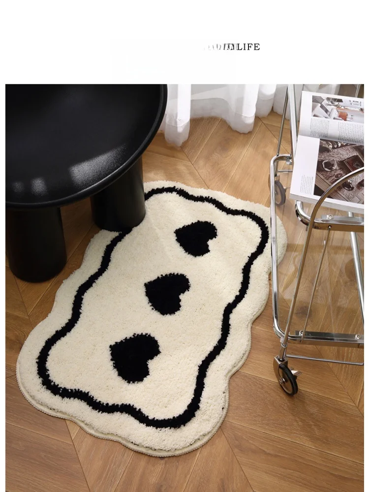 Tlife Heart Bathroom Mat Thickened Flocking Absorbent Slip Resistant Quick Dry Rug Peach Print Simple Style Home Decor