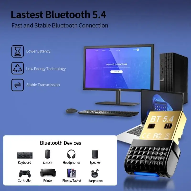 USB Bluetooth Adapter Bluetooth 5.4 Dongle For PC USB Bluetooth 5.4 Receiver BT Transmitter Adapter For Desktop Laptop Keyboard