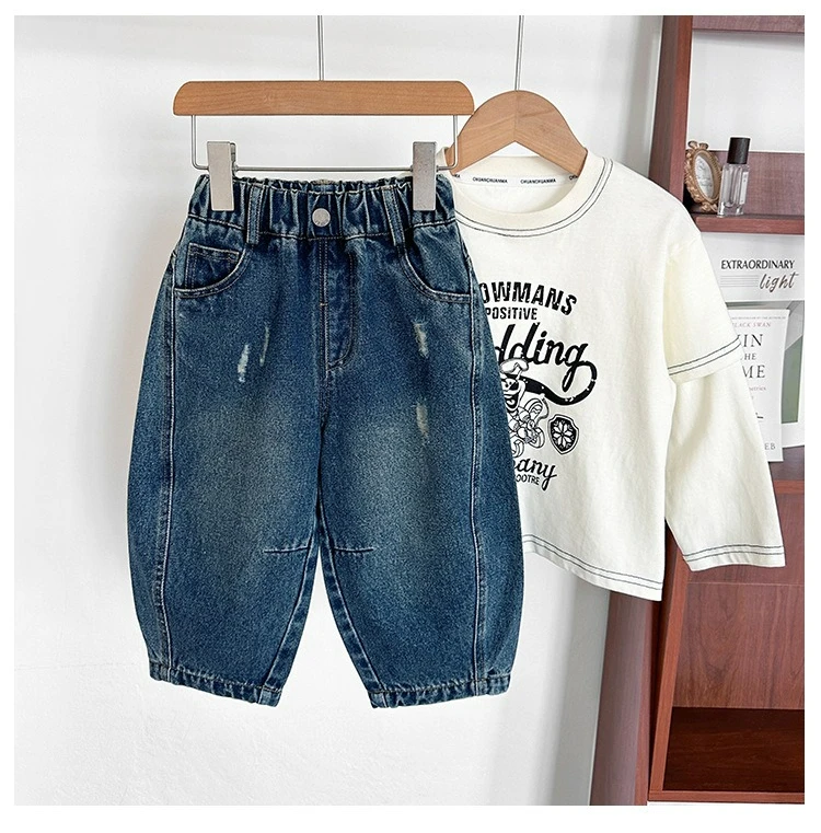 Kids Clothes Daily Jeans New Korean-style Stylish Slouchy Versatile Loose-fit Denim Pants Autumn Boys and Girls Long Pants