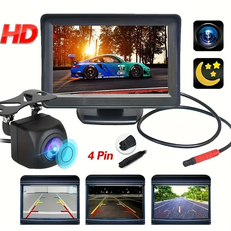 

✨ Ночной парк-сейф! Bileeko 4,3-дюймовая резервная камера HD со светодиодной подсветкой и ночным видением IP68, водонепроницаемая, простая установка