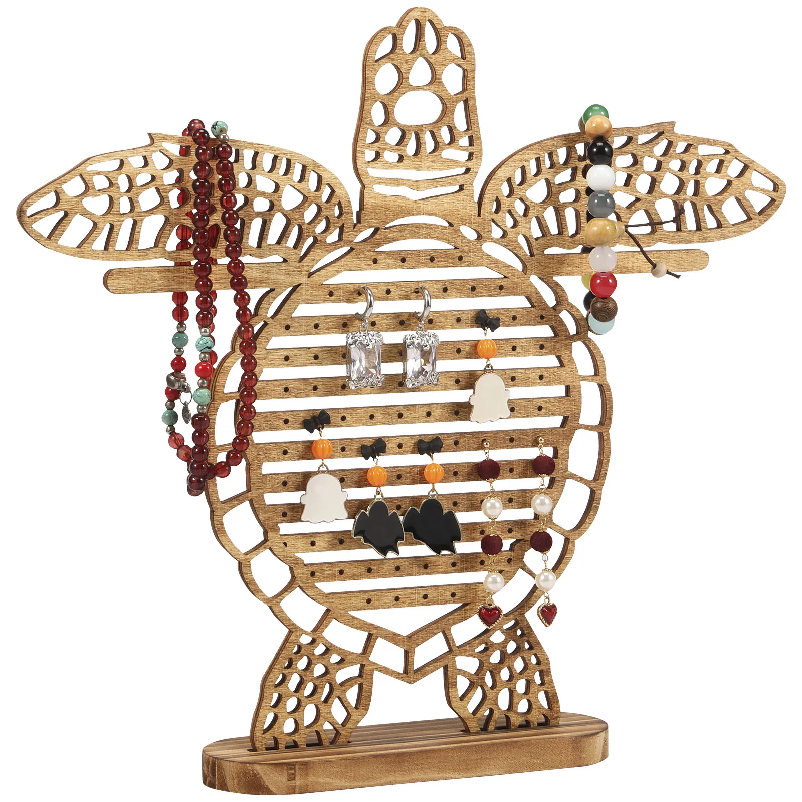 

Wooden Jewelry Display Stand creativity Turtle Shape Earring Necklace Ring Storage Rack Multifunctional Women Bracelets Holder