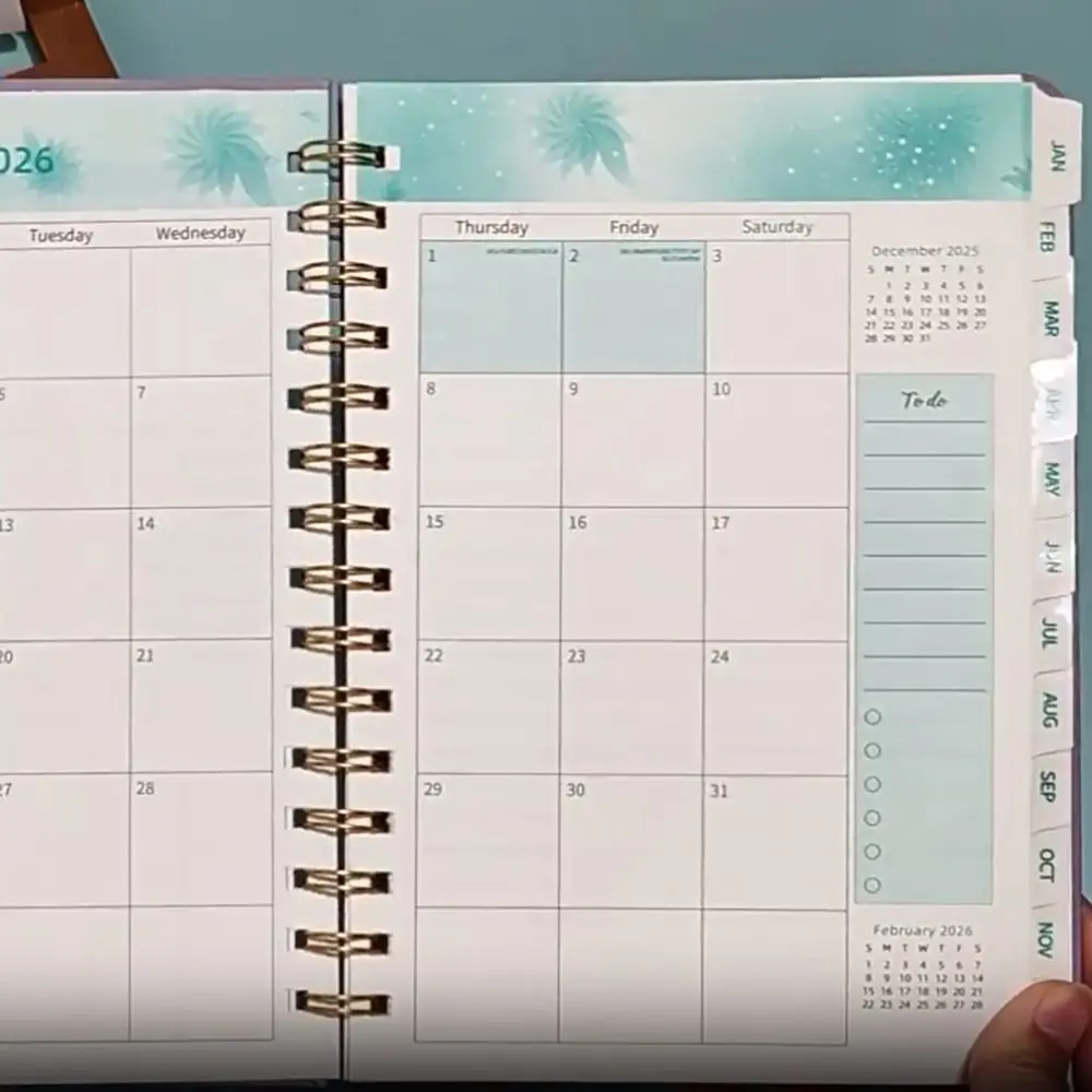 A5 2026 Weekly Monthly Planner Calendar Self-fill Coil Schedules Notebooks PU Leather Cover with Strap Daily Notebook Record