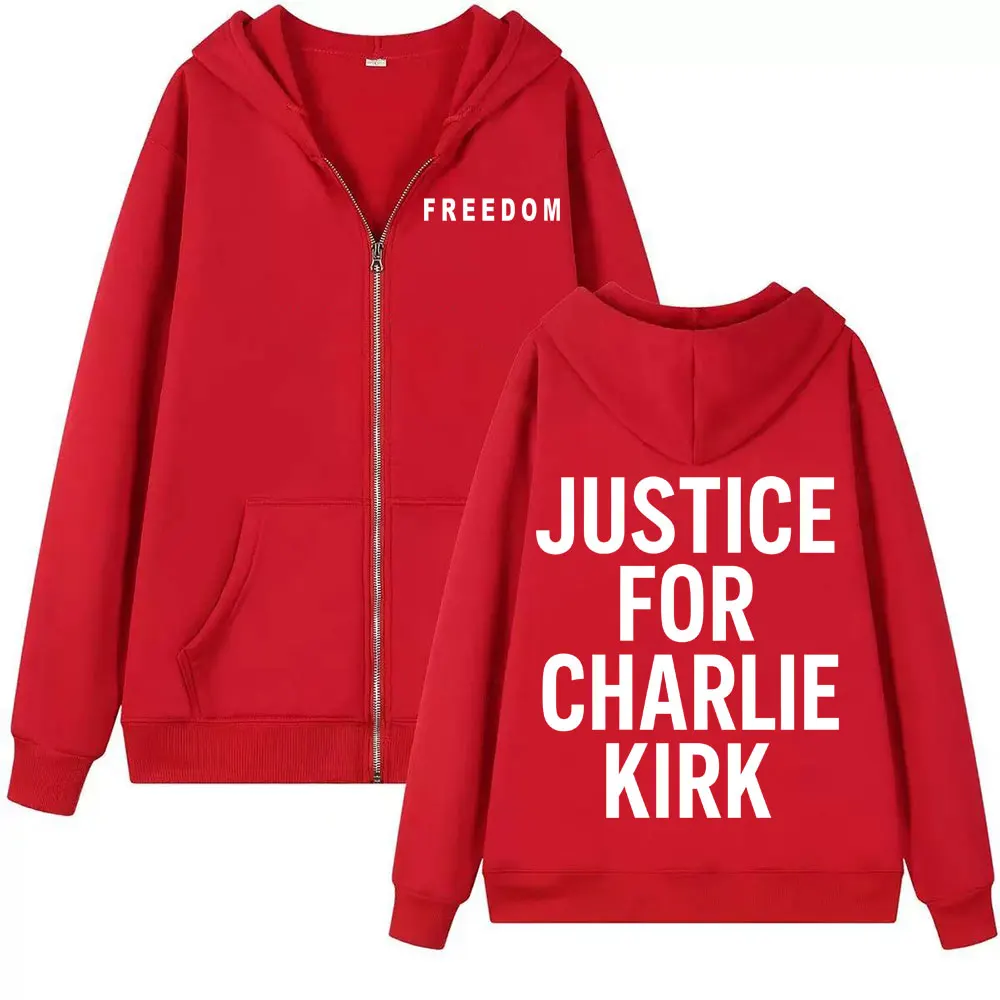 العدالة لتشارلي كيرك الحرية سستة هوديس الرجال النساء الأزياء القوطية المتضخم سترة البلوز Bodywarmer زمم البلوفرات