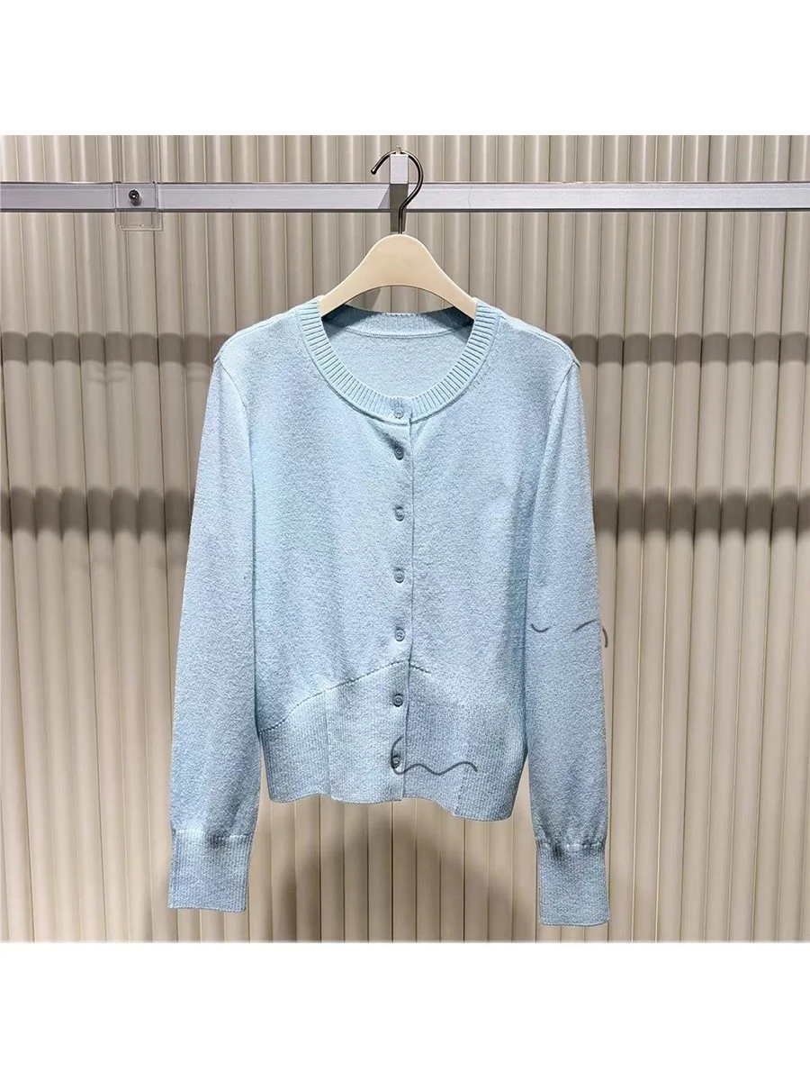 

Spring 2026 Fashionable Blue Knitted round Neck Open Cardigan Women's Sweater Versatile Slimming High-End Feeling Domestic