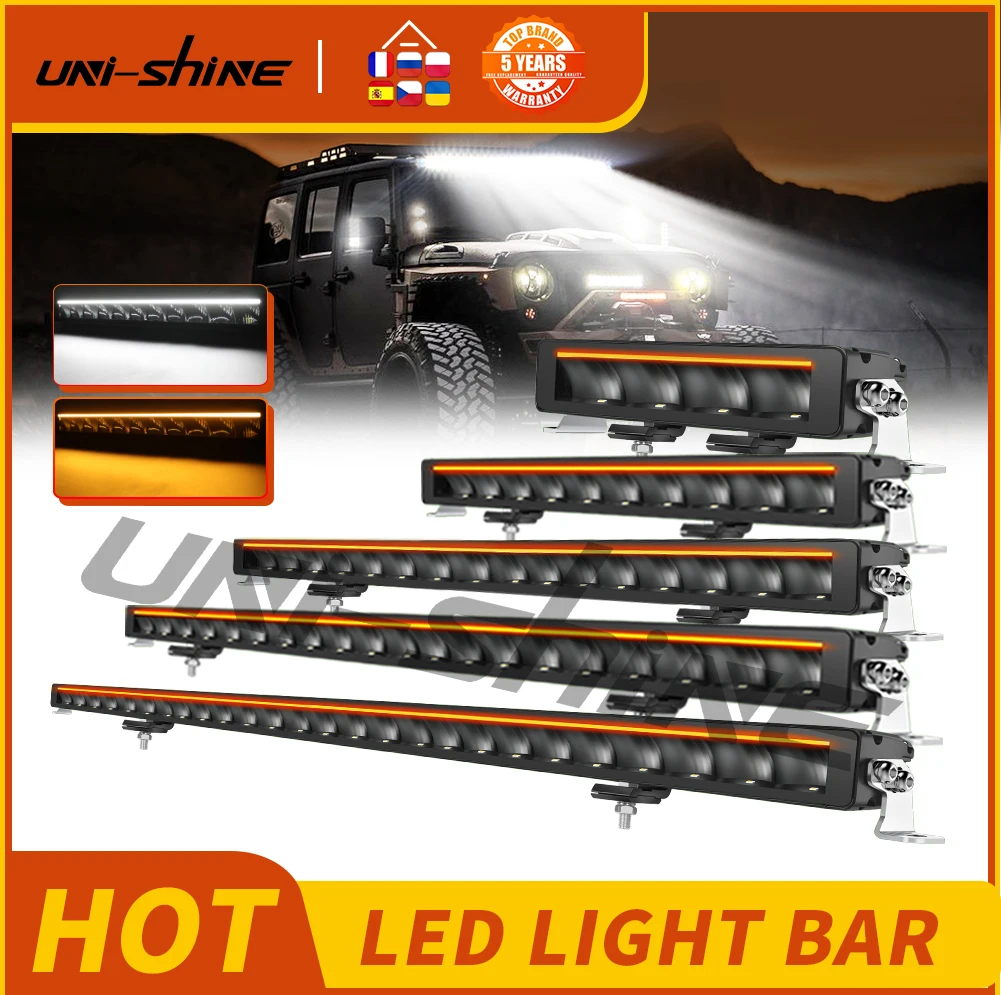 UNISHINE LED Light Bar 10-52 pollici 60000LM 6500K 3500K DRL Super Bright Spot fendinebbia 12V 24V per ATV UTV trattore agricolo