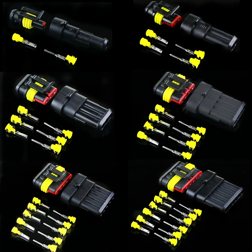 2set-5sets Kit 2 Pin 1/2/3/4/5/6 Pins Way AMP Super Seal Waterproof Electrical Wire Connector Plug for Car Waterproof Connector