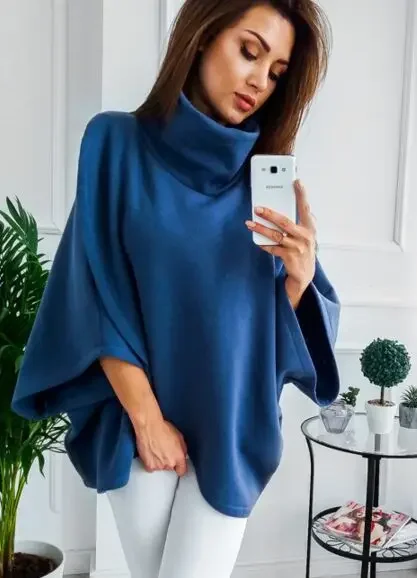 Women's High Neck Casual Bat Sleeve Capes Ponchos 2024 Winter Coats Women Loose Solid Vintage Jackets Fleece Cloaks