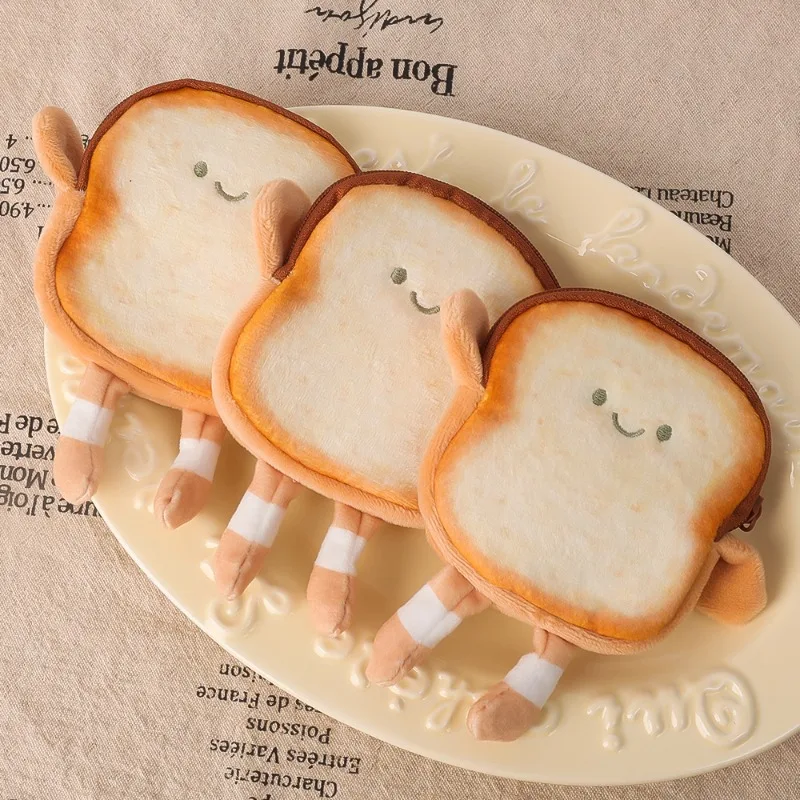 1/2pcs 만화 토스트 미니 지갑 휴대용 경량 귀여운 지갑 동전 키 가방 빵 이어폰 메이크업 가방 소녀 크리 에이 티브 선물