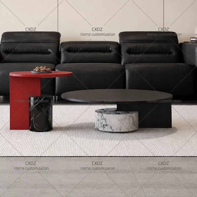 Round Coffee Table Set Marble Top Modern Minimalist Small Apartment Living Room Furniture Wabi Sabi Style Tea Table Combo