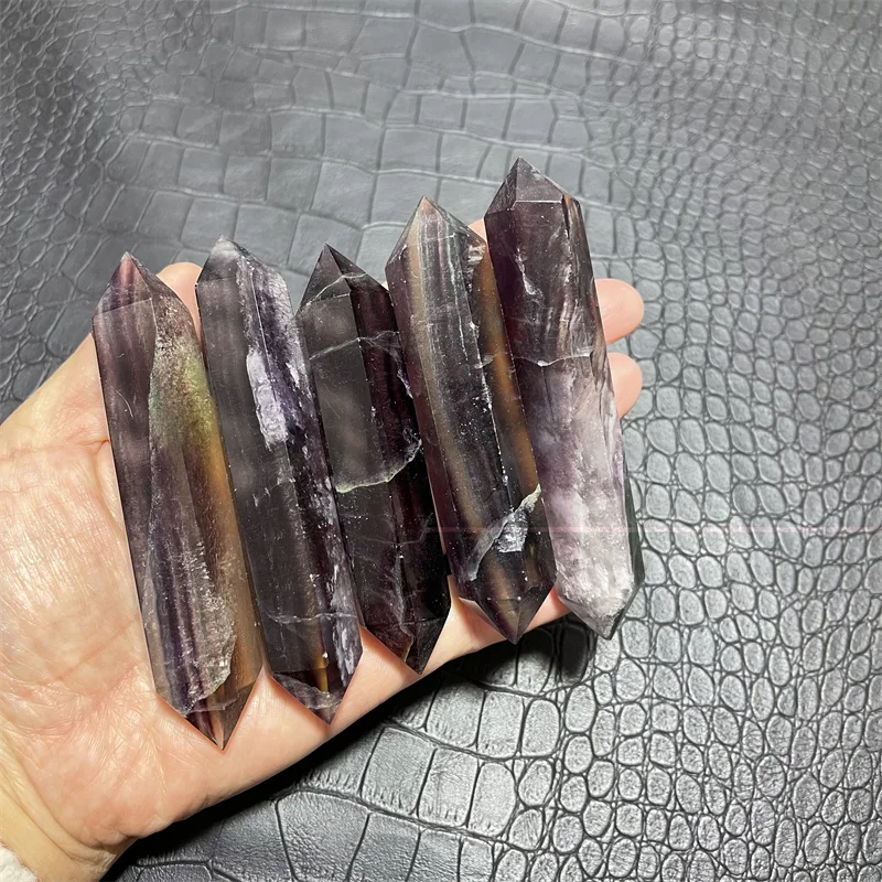 

5pcs Natural Purple Red Fluorite Quartz Crystal Hexagonal Double Terminated Points Wand Reiki Healing Stone