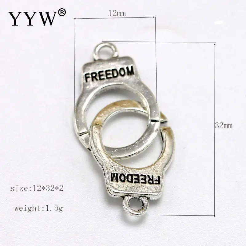 50PCs Funny Handcuffs Pendants Bracelets Connector End Clasp Freedom Double Hole Buckle Wholesale Jewelry Findings Fasteners