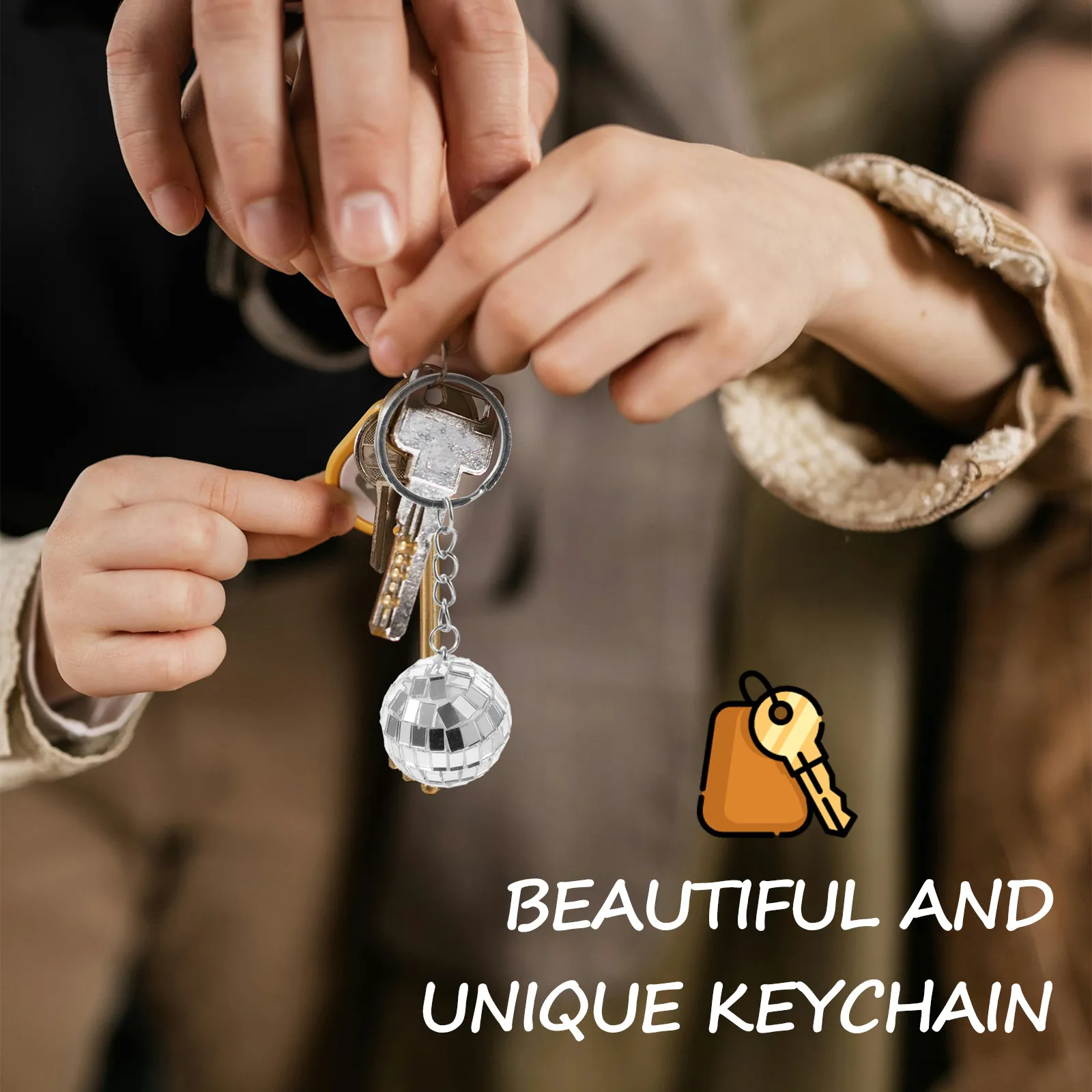 6Pcs Adorable Disco Ball Keychain Pendant Shiny Mirror Effect Zinc Alloy Multi Function Hanging Keychain Bag Accessory