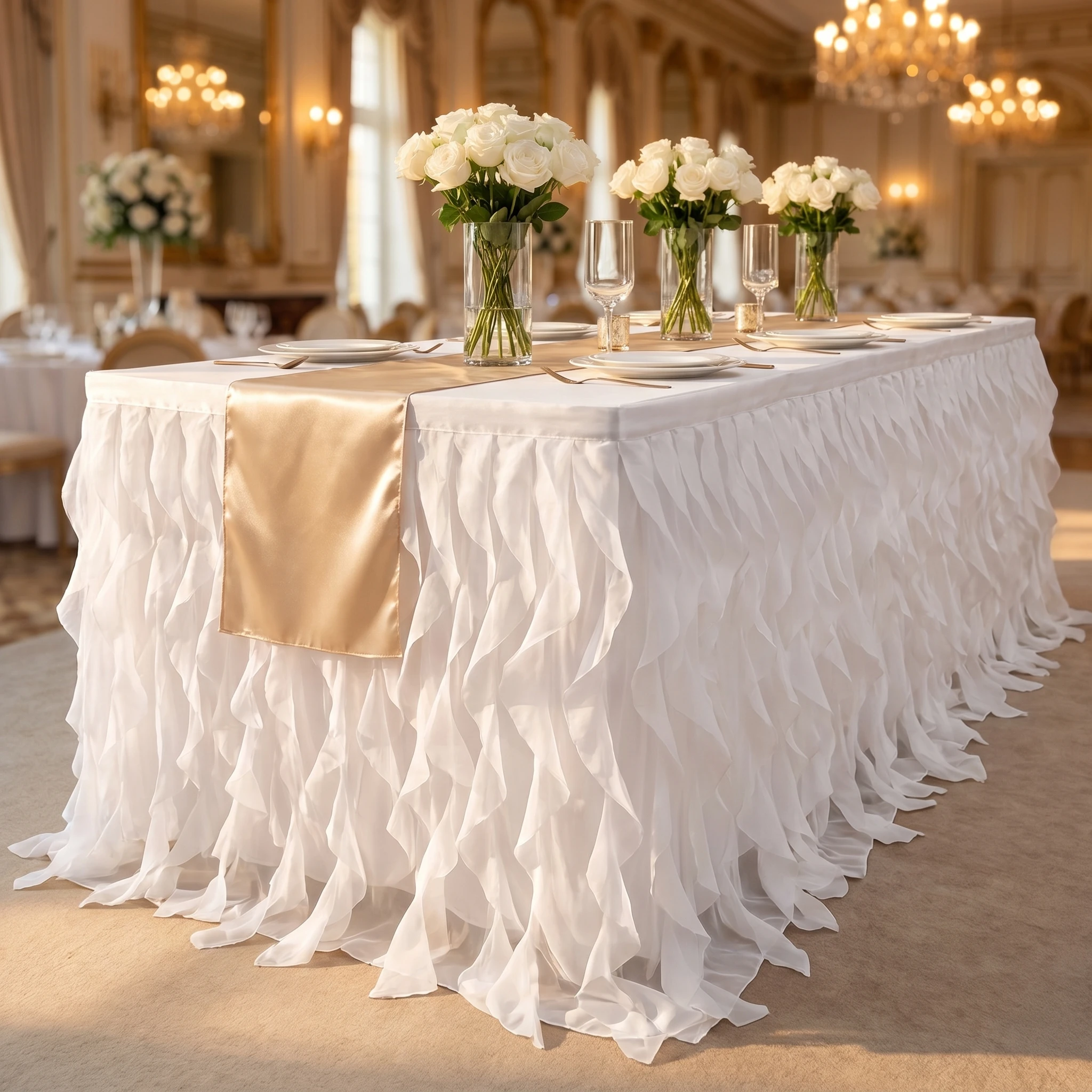 Wedding Table Cloths With Ruffle Tutu Skirt Romantic Ambiance Easy To ll Ruffle Table Skirt