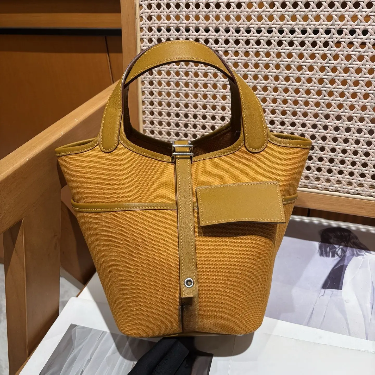 Bolsa buet de lona costurada à mão, bolsa de couro patchwork portátil cesta de vegetais bolsa feminina novo modelo Maja Home Faion