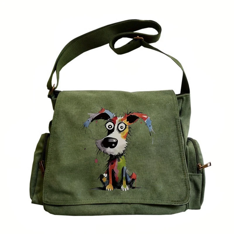 

Casual Womens Messenger Bag Canvas Quirky Dog Print Large Capacity Daily Travel Crossbody Shoulder Bag