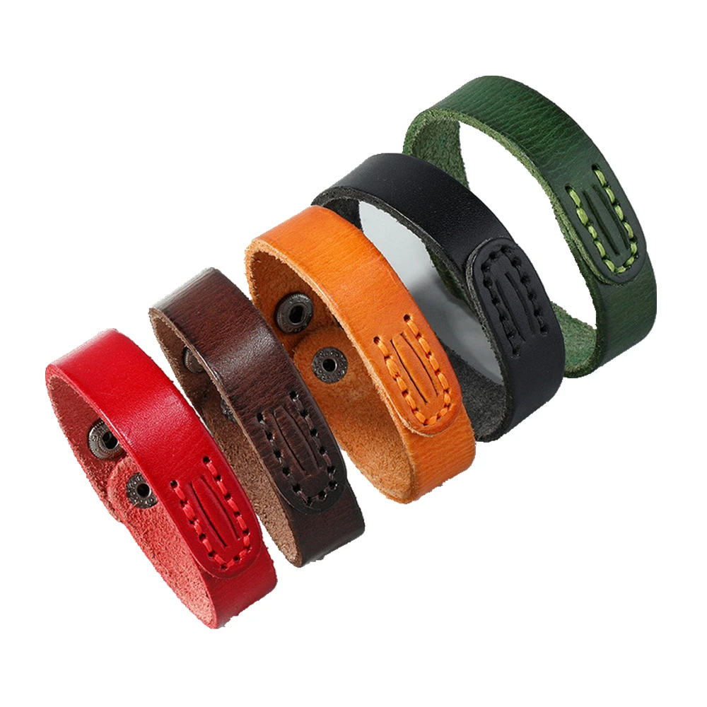 Black Brown Blue Green Red Genuine Leather Wrap Bracelets Men Bangles Wristband Casual Jewelry