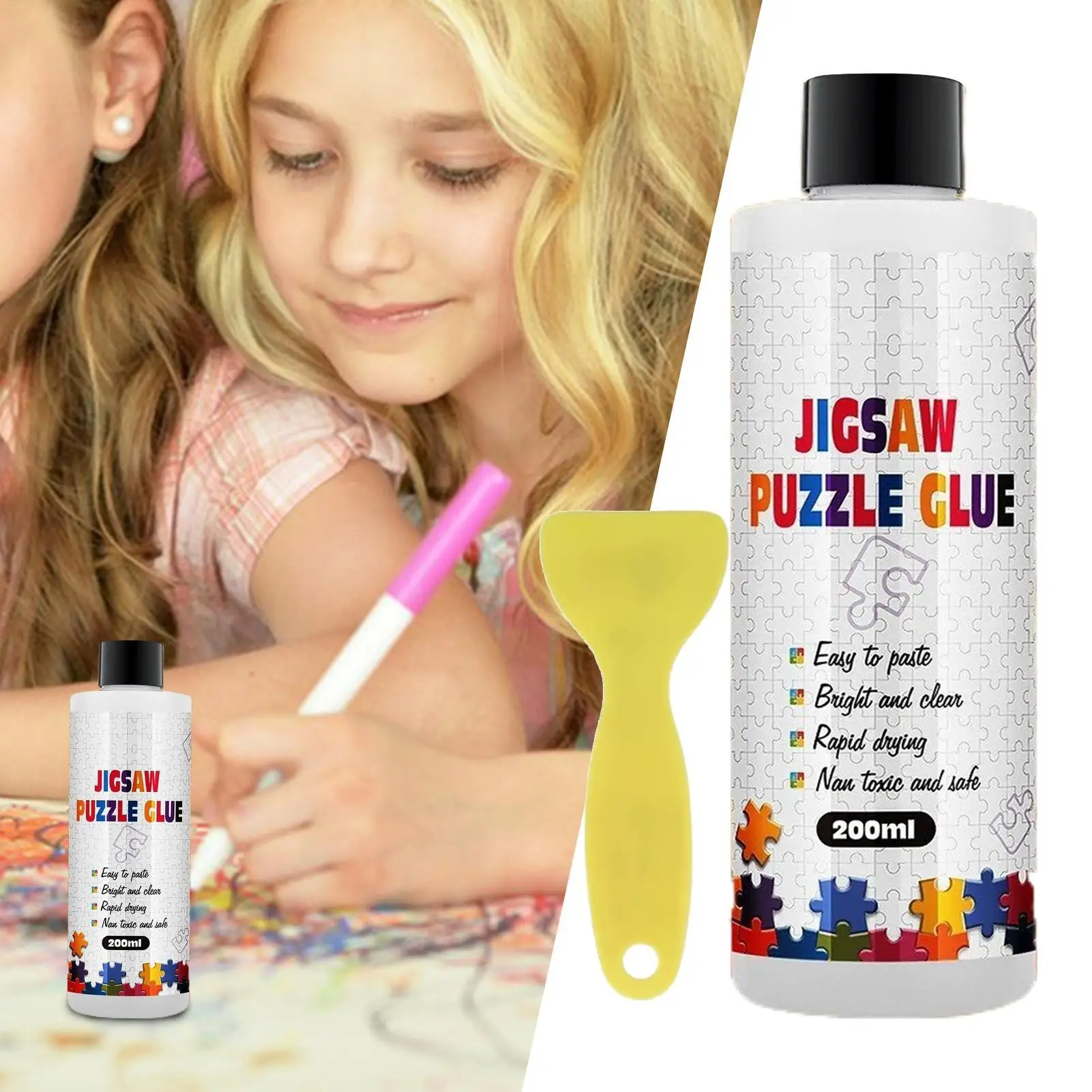 Puzzle Glue 200ml Quick Drying Clear Sealer with Applicator for Jigsaw Puzzles Painting Photo Fabric Art Craft Preservation