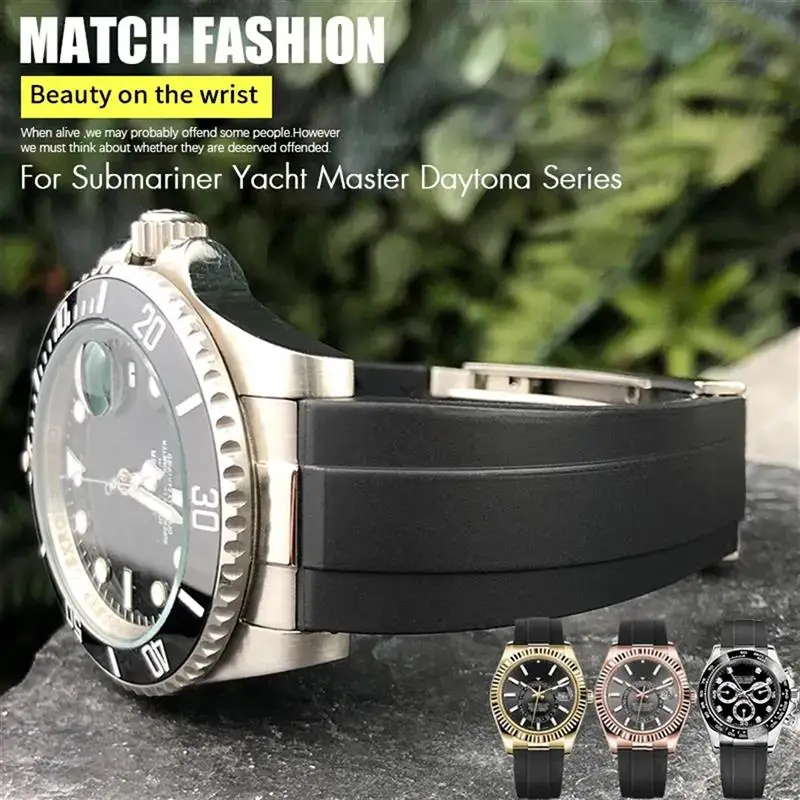 Maisitu Metalen Link Rubber Horlogeband Gebogen Uiteinde 20Mm Sportband Voor Rolex Daytona Gmt Horloge Jacht Master Submariner Mode