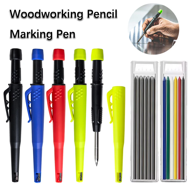 2.8mm Solid Woodworking Automatic Pencil with Protective Cover Pencil Sharpener 2B Lead Core Long Headed Deep Hole Marking Pen