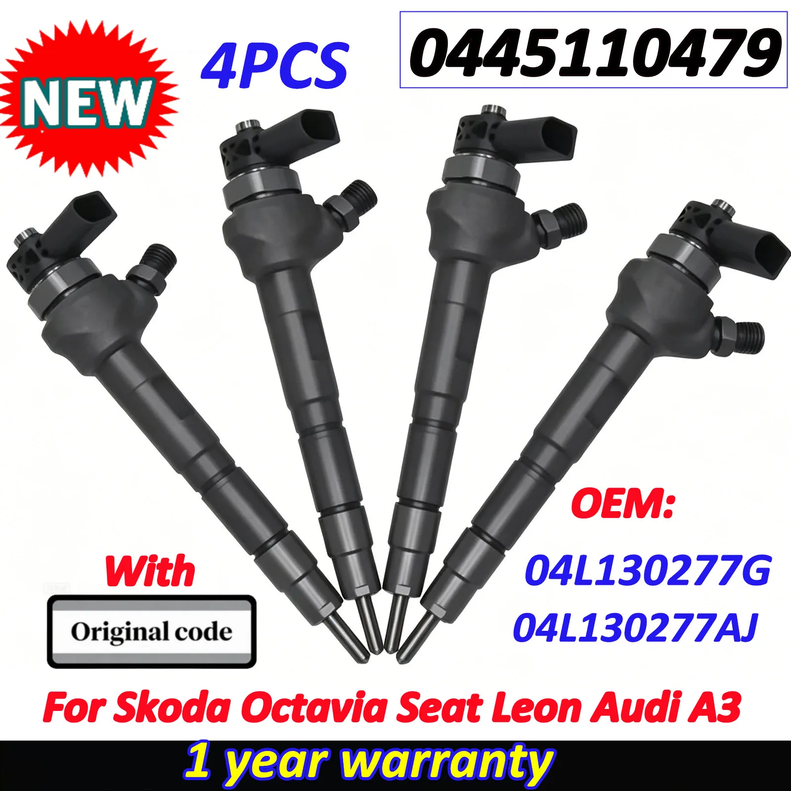 

4 PCS 0445110476 OEM 04L130277G Diessel Fuel Injector 04L130277AJ For Bosch Skoda Octavia Seat Leon Audi A3 0986435241