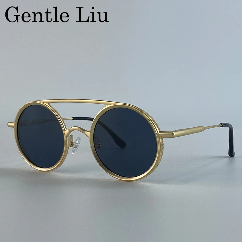 Steampunk Round Double Beam Sunglasses Men 2025 Luxury Brand Trendy Punk Metal Frame Sun Glasses For Male Driving UV400 Eyewear - Image 2