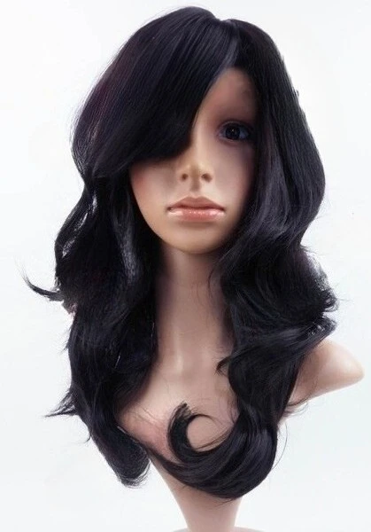 

W32 Natural Black / Dark Brown Wavy Wig Synthetic Skin Top Natural