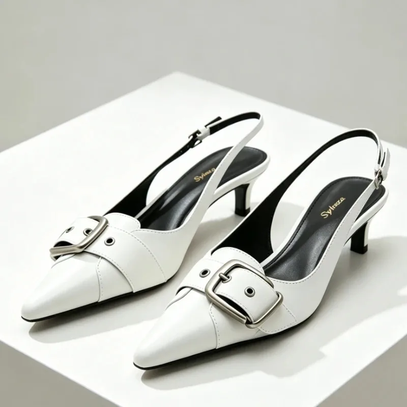 Elegant Backless Heels for Ladies Sexy Pointed Toe Belt Buckle Design Comfortable Women Pumps Luxury Party Dress Designer Shoes