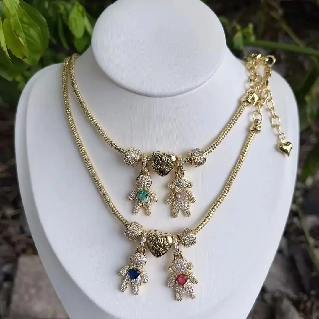 

3PCS, Personalized Girl And Boy Snake Chain Necklaces18k gold plated Crystal Zirconia dainty best friend jewelry Gift