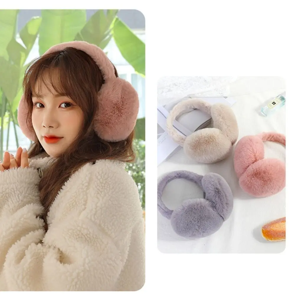 Earmuff hangat untuk wanita, penghangat telinga mode lembut perlindungan dingin luar ruangan penutup telinga warna polos musim dingin penutup telinga lipat