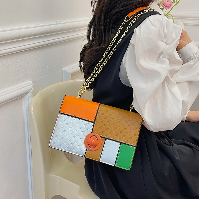 Contrasting Colors New Fashion Handbags PU Ladies Square Bags Ladies Shoulder Bag Fashionable Design Purses For Women