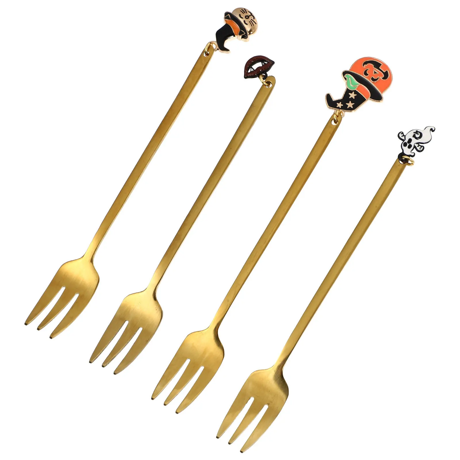 

4Pcs Halloween Pendant Forks Stainless Steel Dessert Forks Creative Design for Afternoon Tea Party Household Tableware