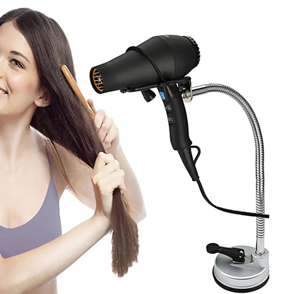 

Hair Dryer Holder Adjustable Iron Rubber Wall Mounted Suction Cup Rust Proof Hands Free Hair Dryer Stand Clamp Bathroom Toilet