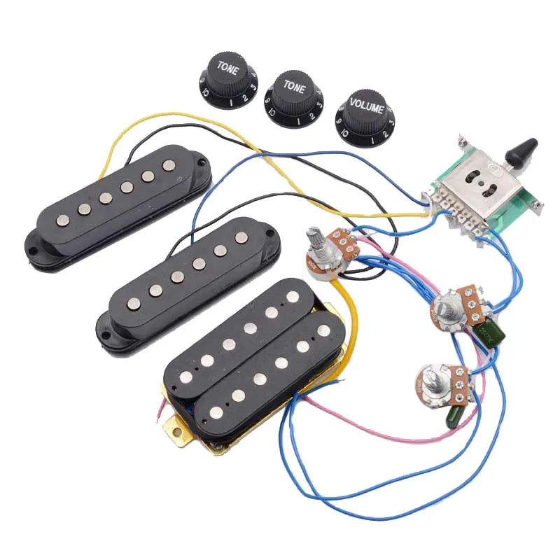 Electric Guitar Pickup Wiring Harness Prewired 5-way Switch 2T1V Multi Type Pickup for ST Electric Guitar Black-White