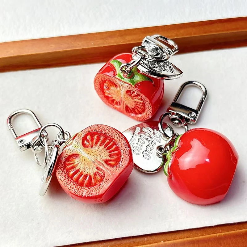 3d Apple Tomato Keychain, Resin Cute Fruit-shaped Bag Charm Pearl Chain Creative Mobile Phone Charm Birthday And Holiday Gifts