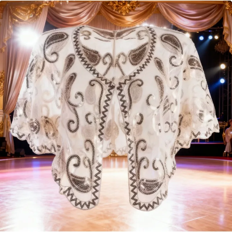 Accesorios de disfraces Chal brillante nupcial - Estola de lentejuelas Art Deco con detalles de perlas para fiestas temáticas vintage