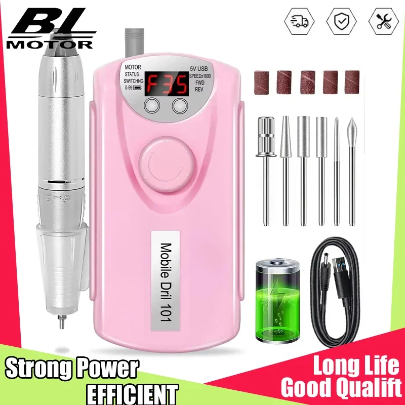 

35000RPM Nail Drill Machine for Nails Professional Electric Nail Drills Motor Polishe Rechargeable Manicure Low Noise Sander