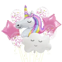 1set Unicorn Themed Party Balloons Cloud Foil Balloons Girls 1 Year Old Unicorn Birthday Party Decorations Baby Shower Balls