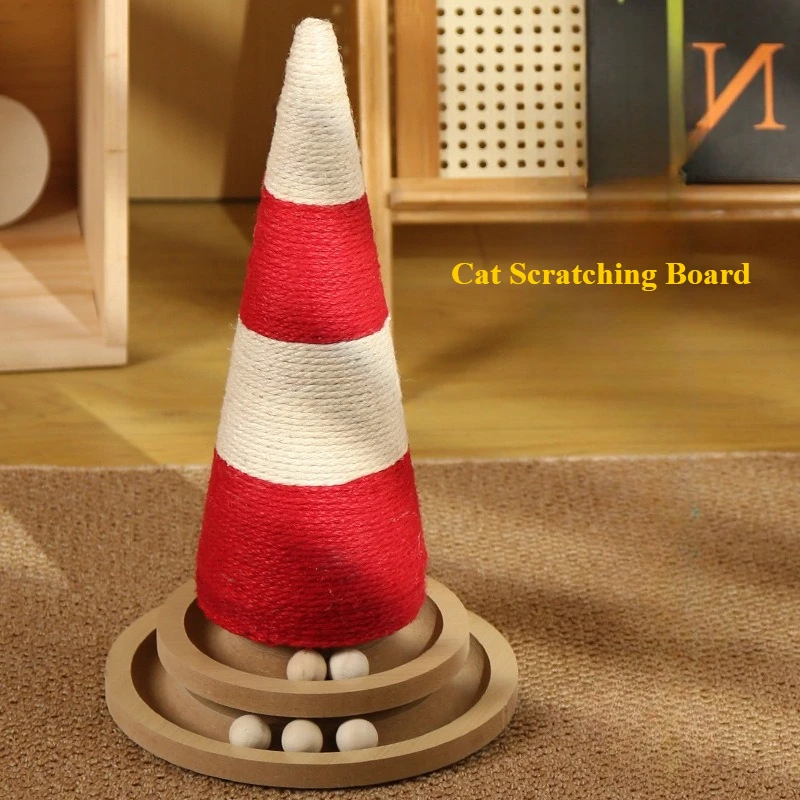 Cat Toys Hemp Rope Scratching Board & Post, Track Turntable Ball Interactive Decompression Toy for Kitten Pet Daily Play