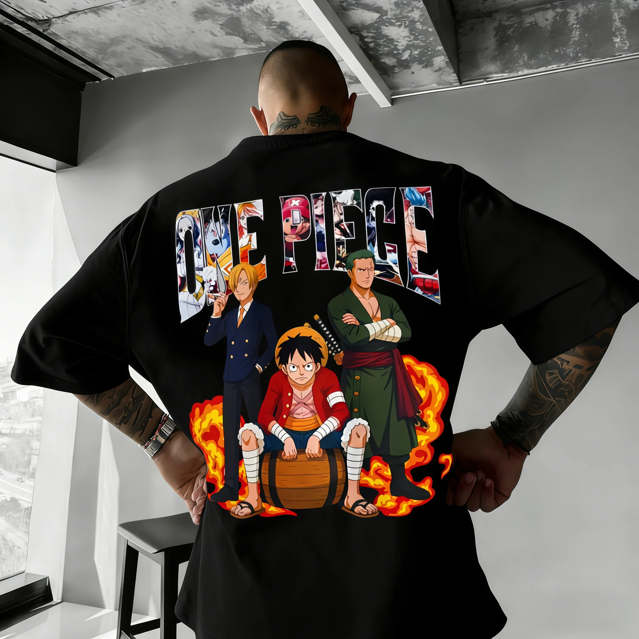 

One Piece Anime Action Figure — мужская и женская хлопковая футболка с короткими рукавами, лето 2026, свободная и дышащая спортивная футболка