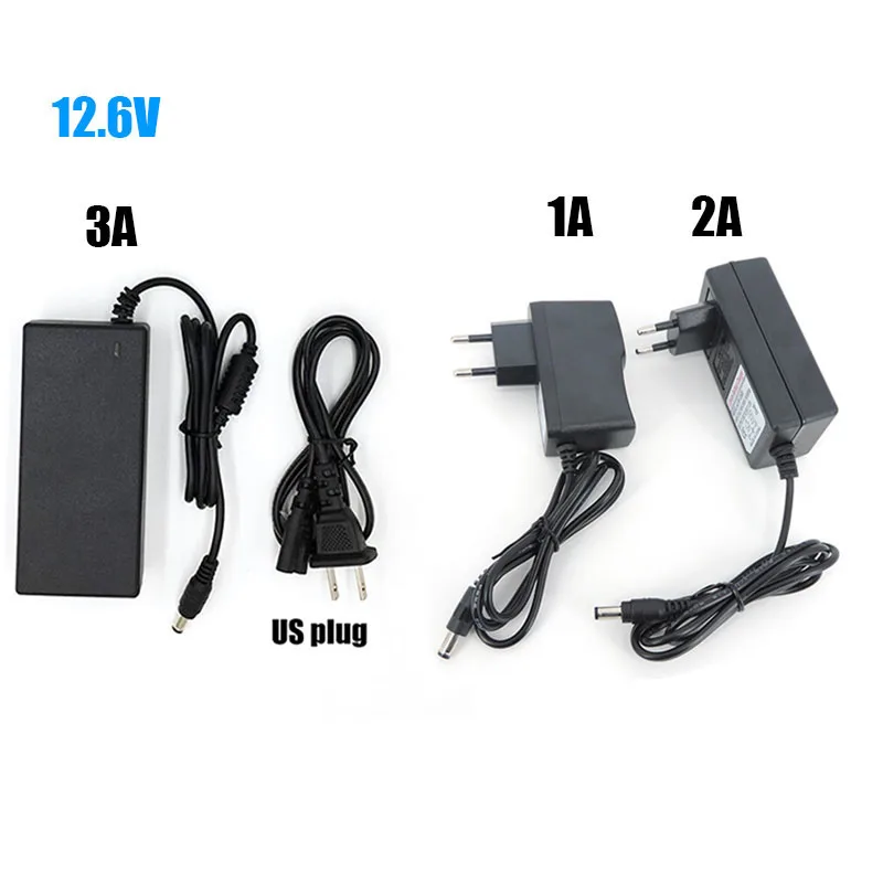 AC 110v 240V to DC 12.6V 1A 2A 3A charger Volt Power Adapter 5.5*2.5MM 12.6 V 2 3 A For 18650 lithium battery Pack EU US Plug o1