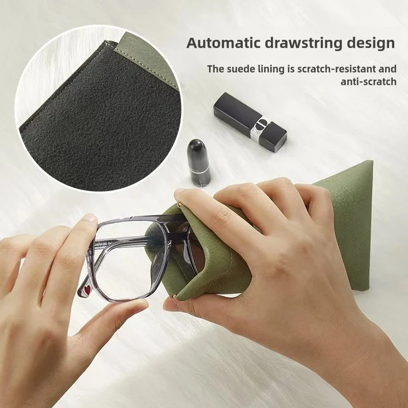 Portable Glasses Pouch Sunglasses Storage Bag  Anti-Crush Velvet Automatic Closure Shrapnelhigh-Grade Leather