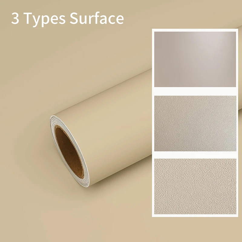 Solid Beige Wallpaper Self Adhesive Waterproof Cabinet Bedroom Home Wall Stickers Vinyl Film Contact Paper Hotel Home Decor