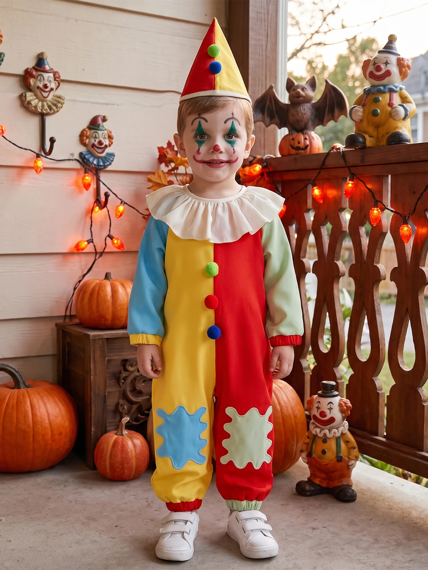 Clown Costume Contrast Halloween Clown Contrast Boy Jumpsuit Clown-Costume Color Long Sleeve Sleeve Jumpsuit