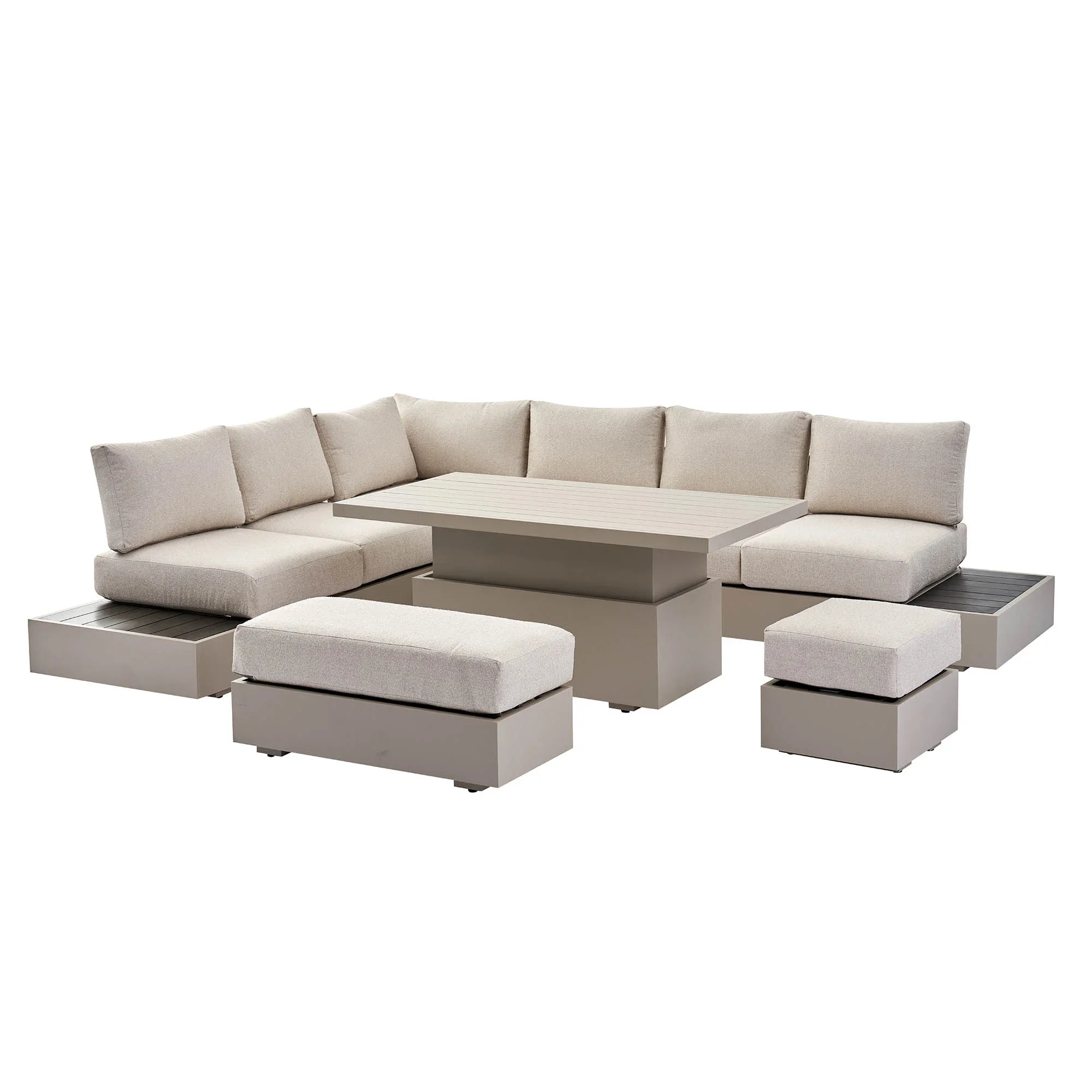 

For Large L Shaped Modular Garden Patio Dining Sofa Set with Rising Table Aluminum Outdoor Sofa Furniture
