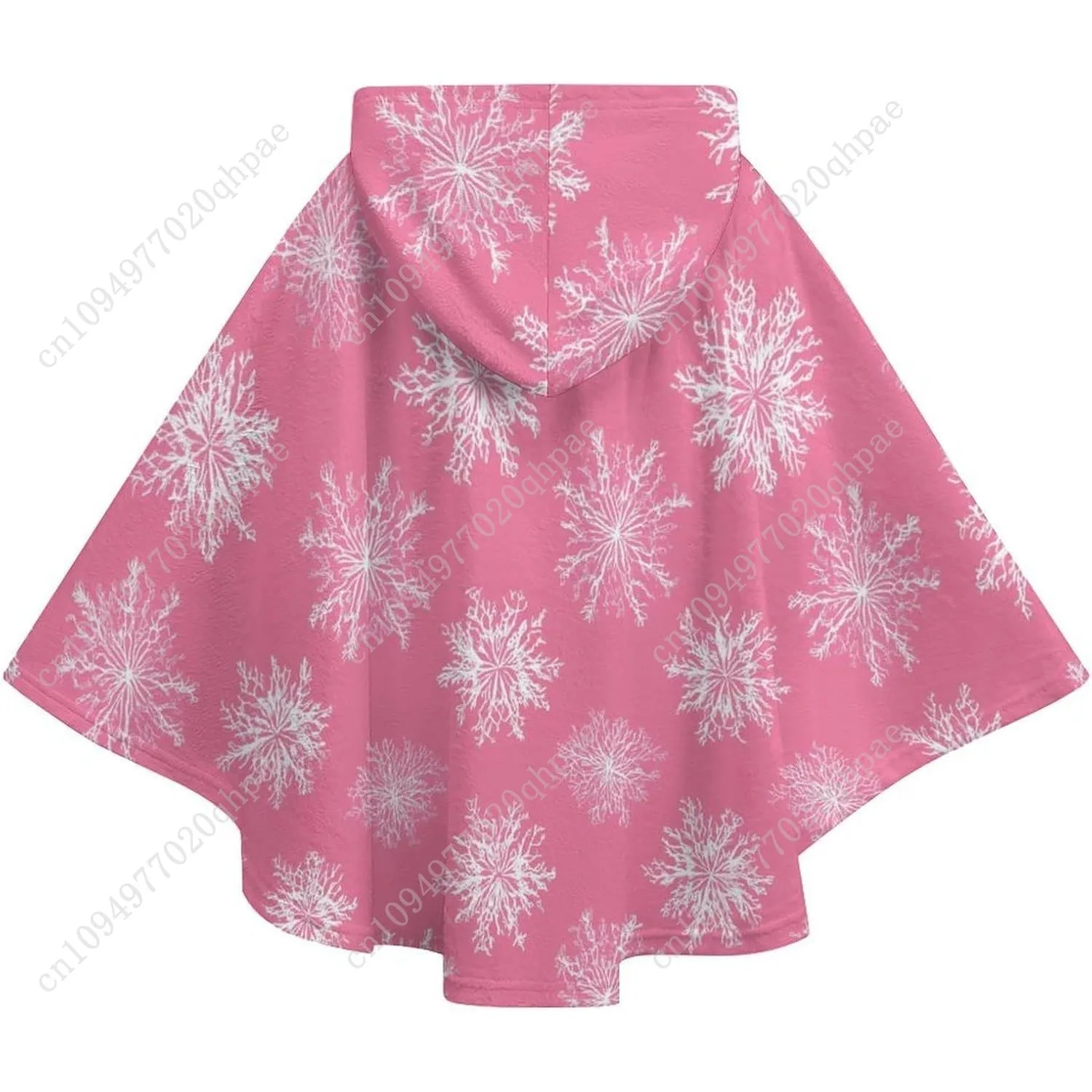سترة بطانية مريحة من الفلانيل، هوديي كبير الحجم بنمط ندفة الثلج الوردي مع جيوب للأطفال والمراهقين