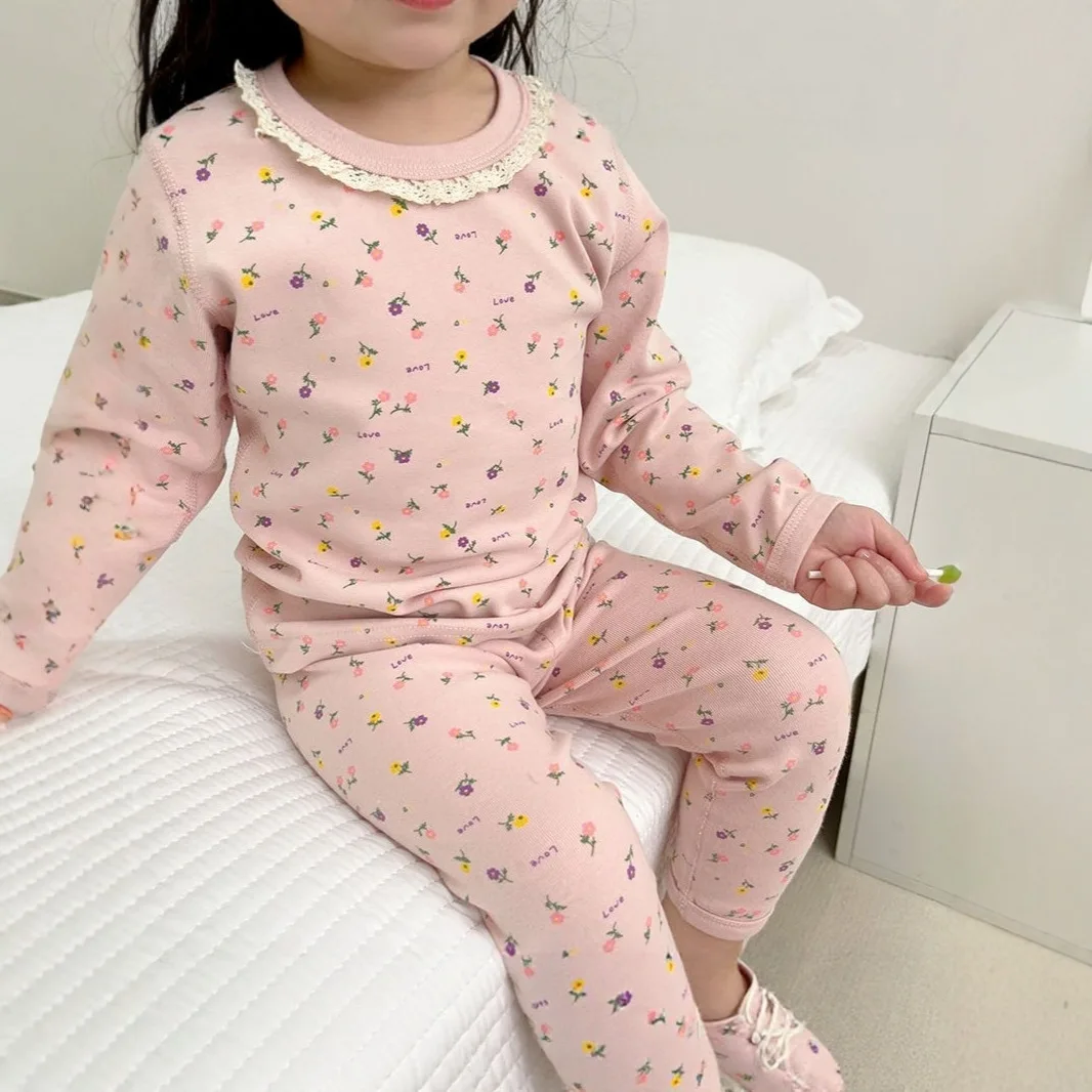 2-Piece Set Soft Cotton Pajamas Children Girls Baby Spring Autumn Cartoon Long Sleeve Home Sleepwear Set 2-10Y