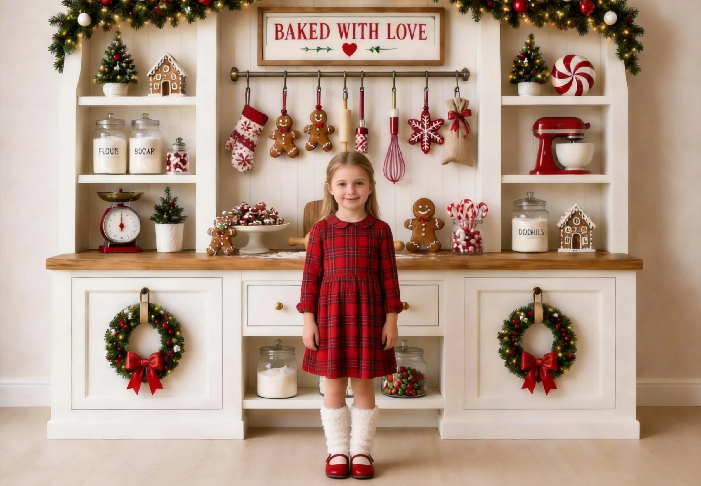 Vintage Christmas Farmhouse White Kitchen Photography Background For Cute Kids Family Holiday Xmas Portrait