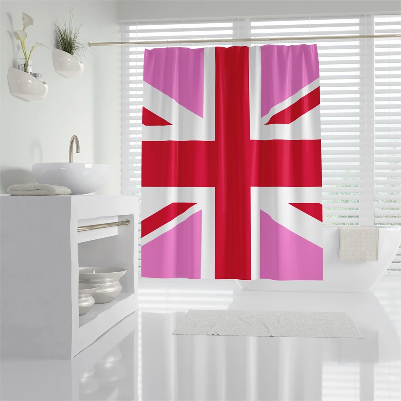 Gaslight Gatekeep Girlboss United Kingdom UK LGBT Pink Union Jack Pride Shower Curtain Set with Grommets and Hooks for Bathroom
