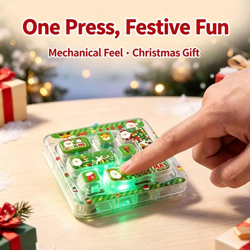 7-Keys Glowing Christmas Keycap Clicke Stress Relief Keyboard Keychain's Fun Stress Relief Fingertip Toy Creative Backpack