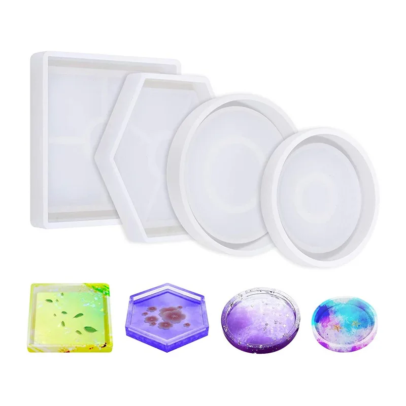 Tray Silicone Mold DIY Crystal Square Round Hexagon Coaster Silicone Mold Plate Storage Holder Epoxy Resin Mold Home Decoration